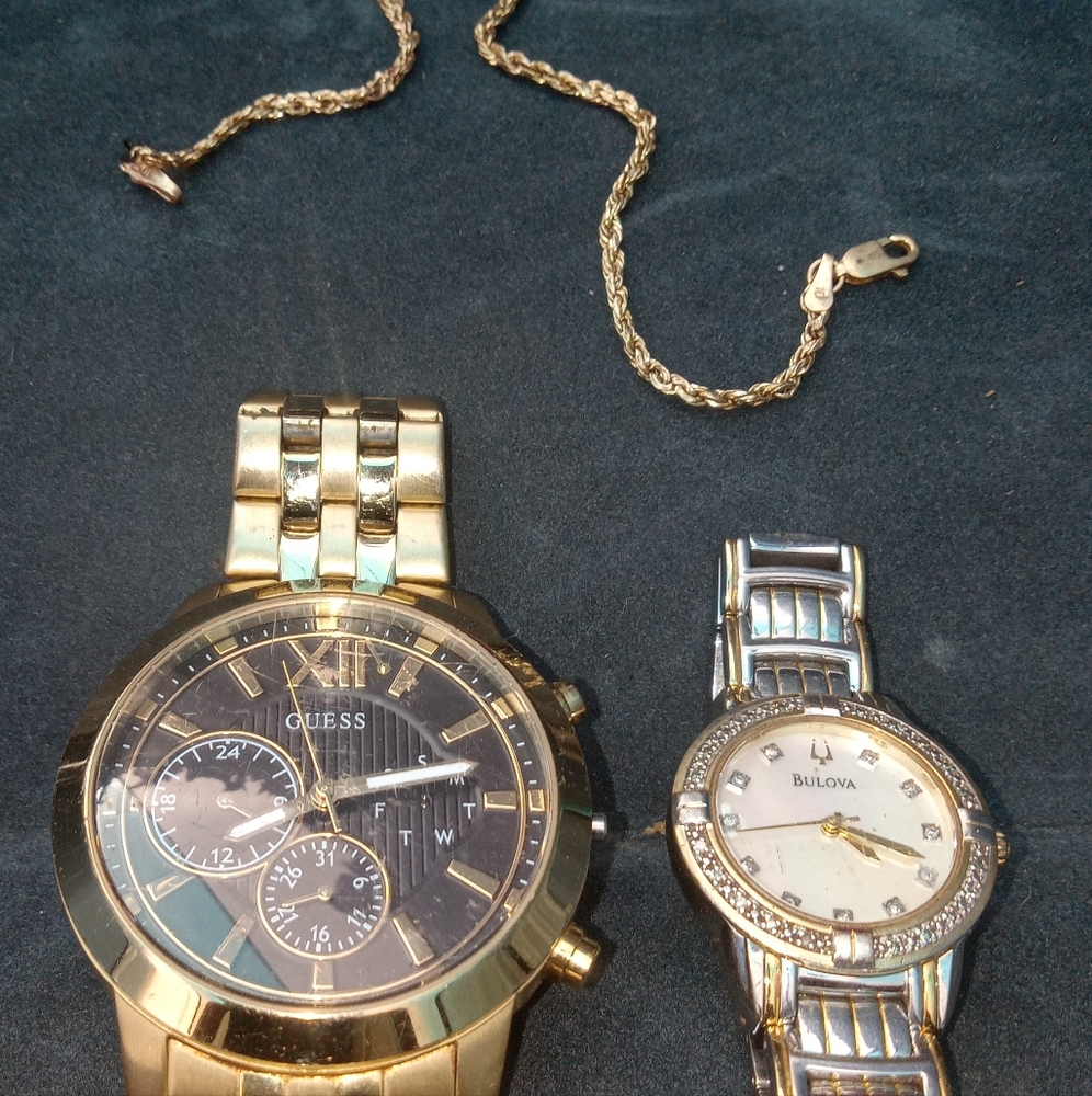 REAL SOLID 10KT. ITALIAN YELLOW 10' ROPE BRACELET AN OFFICIAL BULOVA AND GUESS